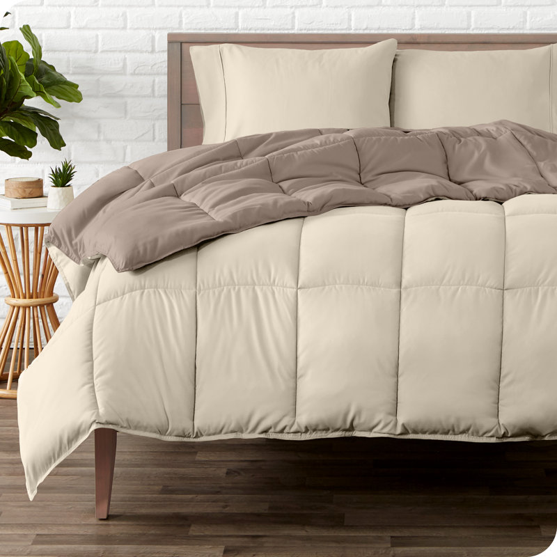 Microfiber Reversible Bed-In-A-Bag, Taupe/Sand, Sand, Split King Comforter + 2 Pillowcases