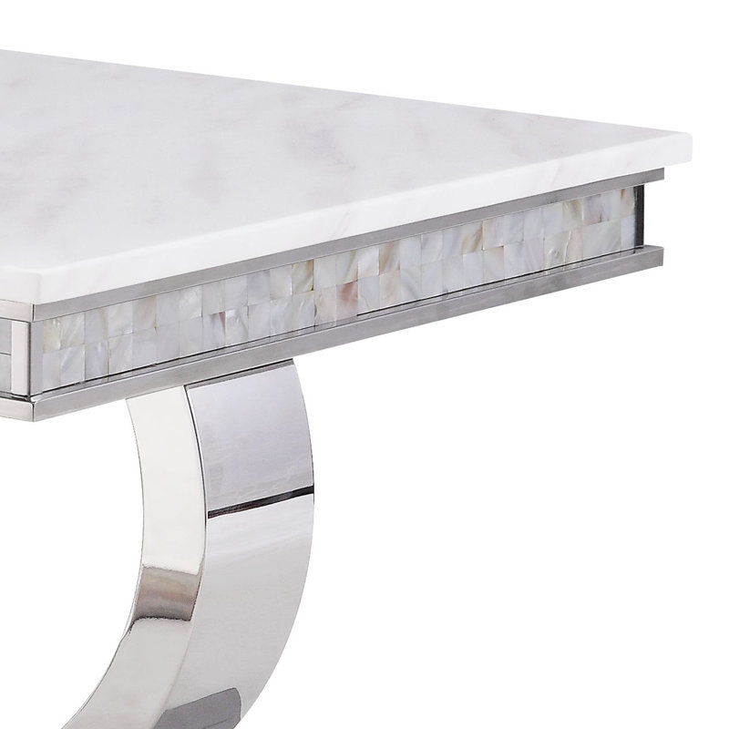 Table de bout à piédestal avec plateau en faux marbre blanc et argent