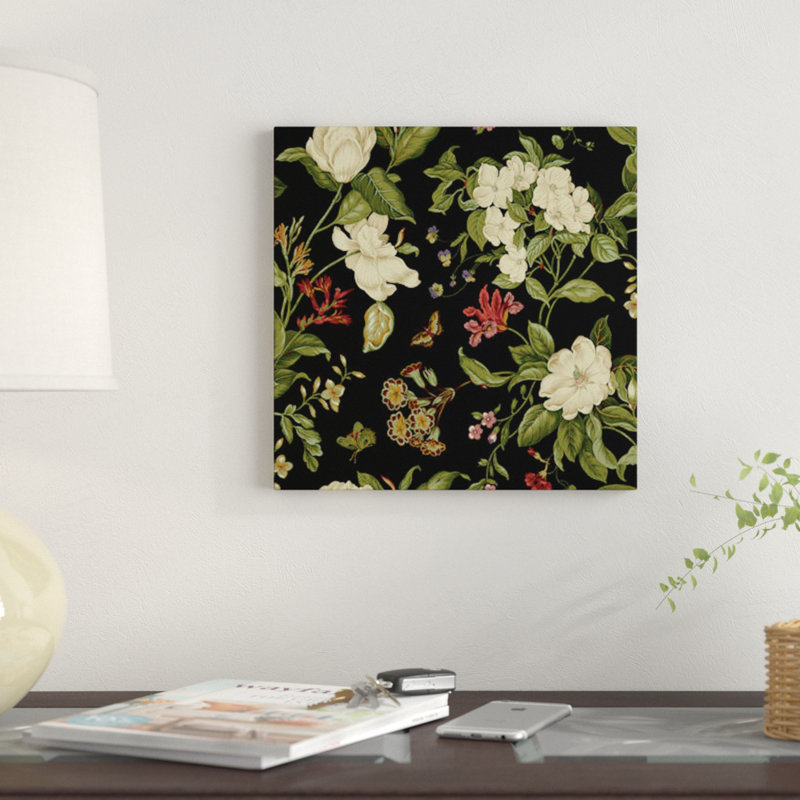 « jardin floral on black ii », impression sur toile, H 12 po x l 12 po x P 0,75 po, Toile tendue, Pas de tapis