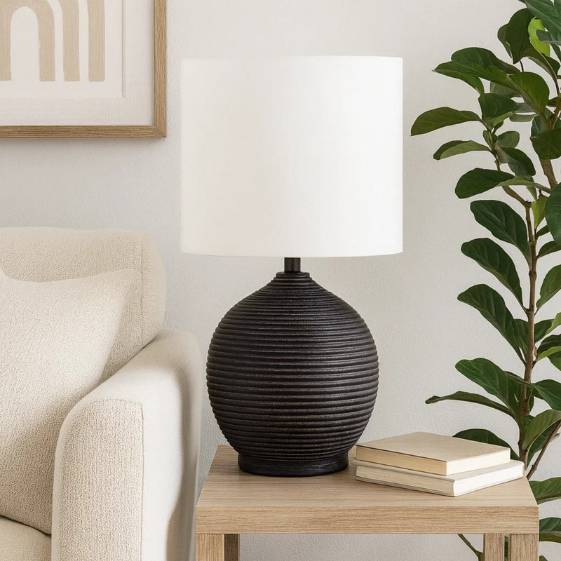 Lampe de table d'intérieur, forme de ruche noire, abat-jour tambour ivoire 16 po
