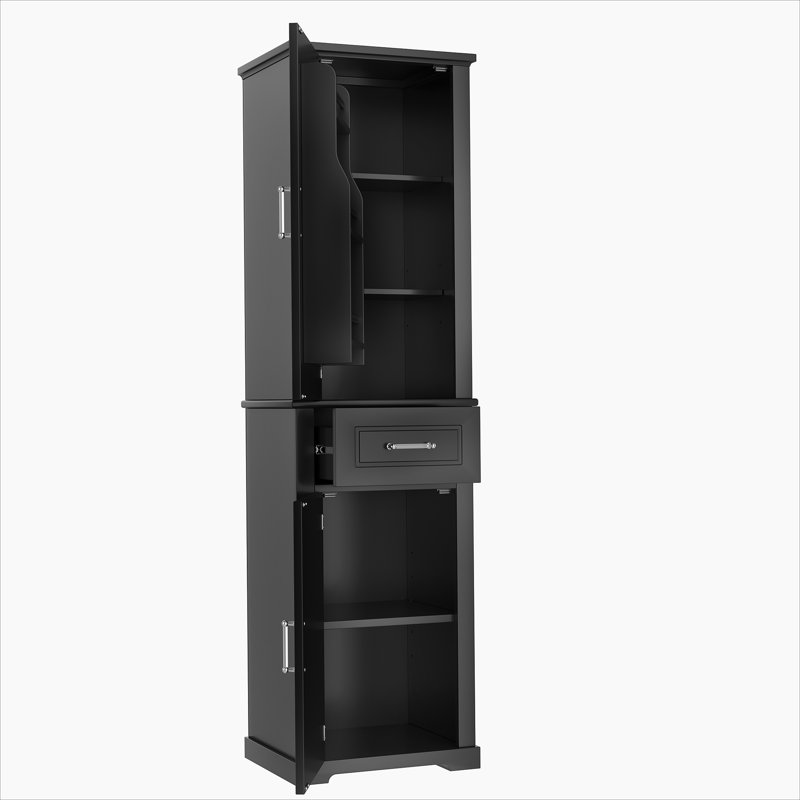 Tall Bathroom Storage Cabinet, Freestanding Storage Cabinet With Two Different Size Doors And Adjustable Shelf, Door Shelve Design, MDF Board With Painted Finish, Black