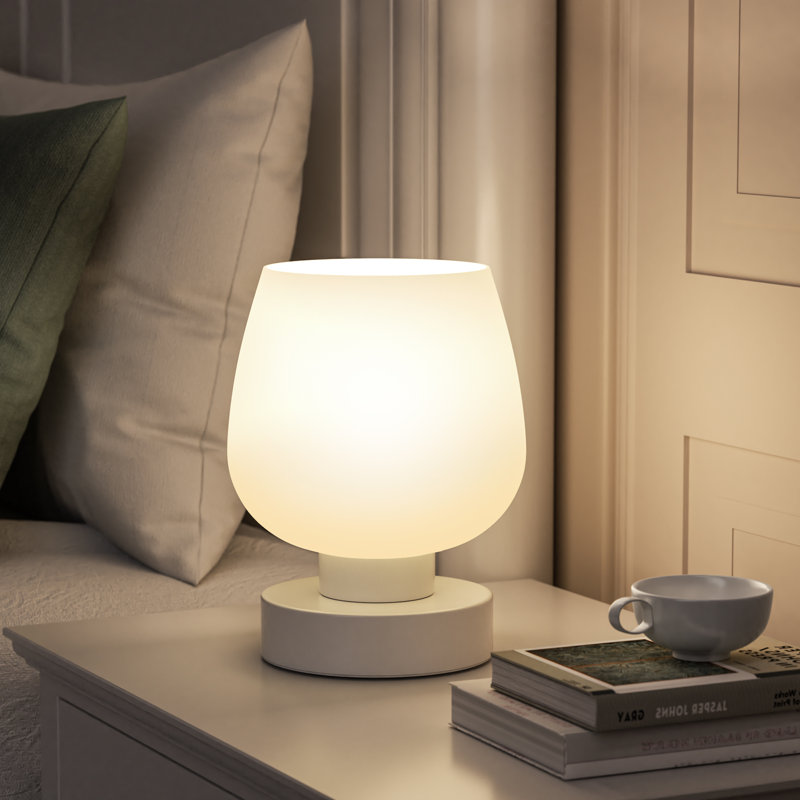 7'' Minimal & Novelty Bedside Table Lamp with Tocuh Control and Glass Shade