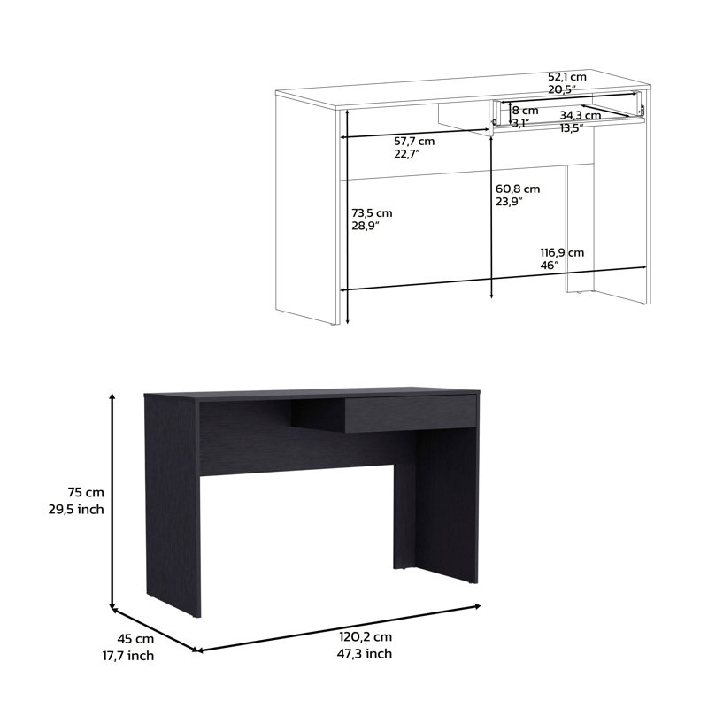 Bureau d'écriture avec tiroir, noir, Noir
