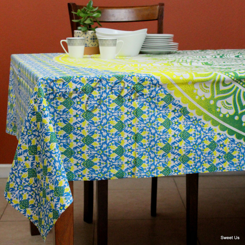 Nappe en coton 60 x 98 pouces, Vert/jaune