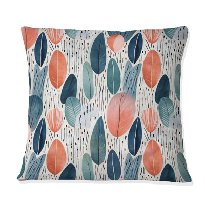 Coral Teal Scandinavia Flowers II - Abstract Printed Throw Pillow