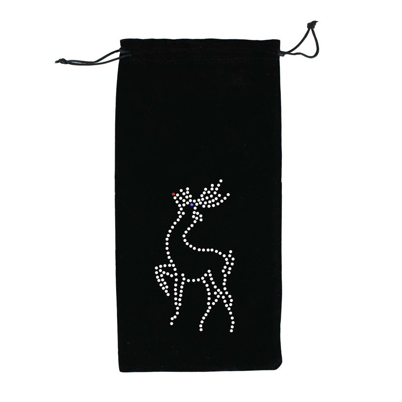 «Sac de vin en velours de renne» avec cordon Sparkles Home Strass | Cadeau de Noël festive pour hôtesse, Noir