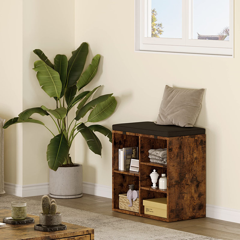 Linen Upholstered Storage Bench, Brown