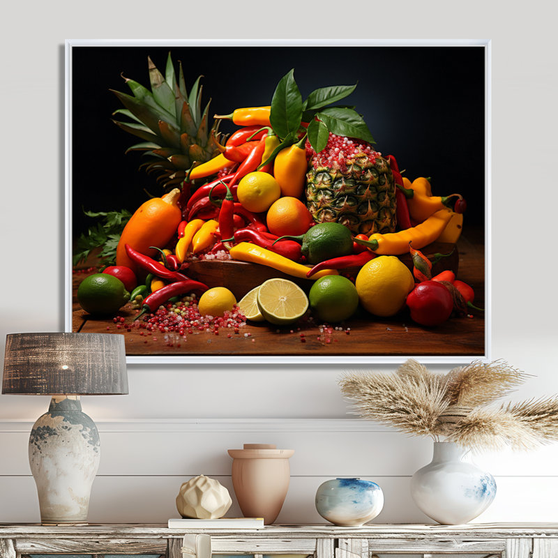 «Caribbean Fruits II», reproduction sur toile, Cadre flottant blanc, 12" H x 20" W