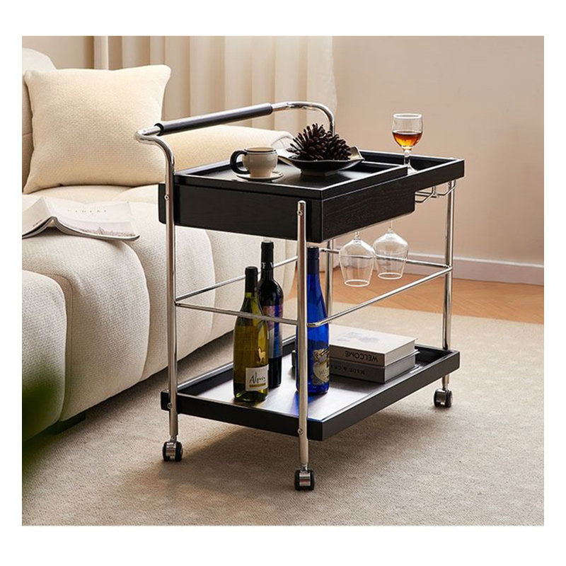 Chariot de rangement mobile en acier inoxydable, Black