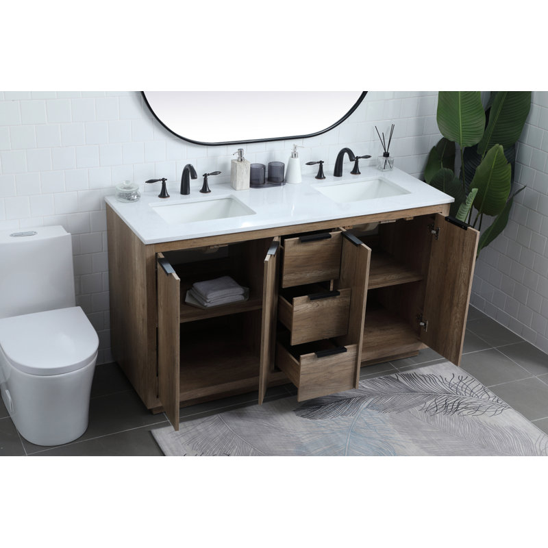 Broadlands 60'' Double Bathroom Vanity with Engineered Marble Top, Natural Oak