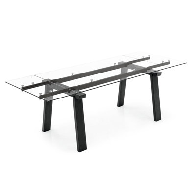 Levante Glass Extendable Table with Wooden Legs
