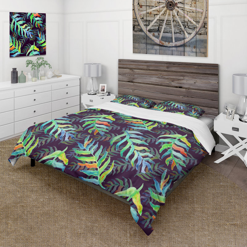 Summer Tropical Vibrant Leaves I - Ensemble de housse de couette traditionnel - Microfibre de polyester