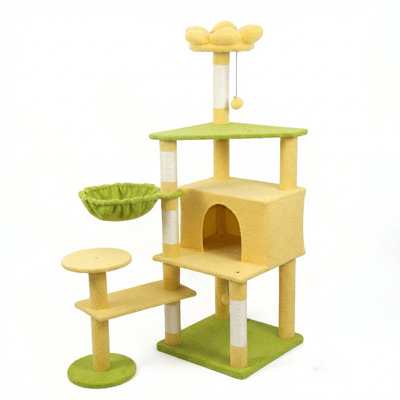 Flower Cat Tree with Large Condo Removable Flower Cushion and Hammock