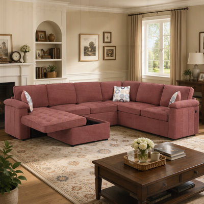 Modern U-shaped Sectional Sofa with Storage Chaise, USB Ports, and Chenille Upholstery for Comfortable Living