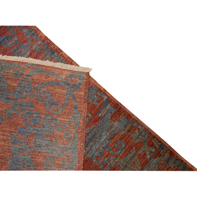 Hand Knotted Wool Area Rug in Rust