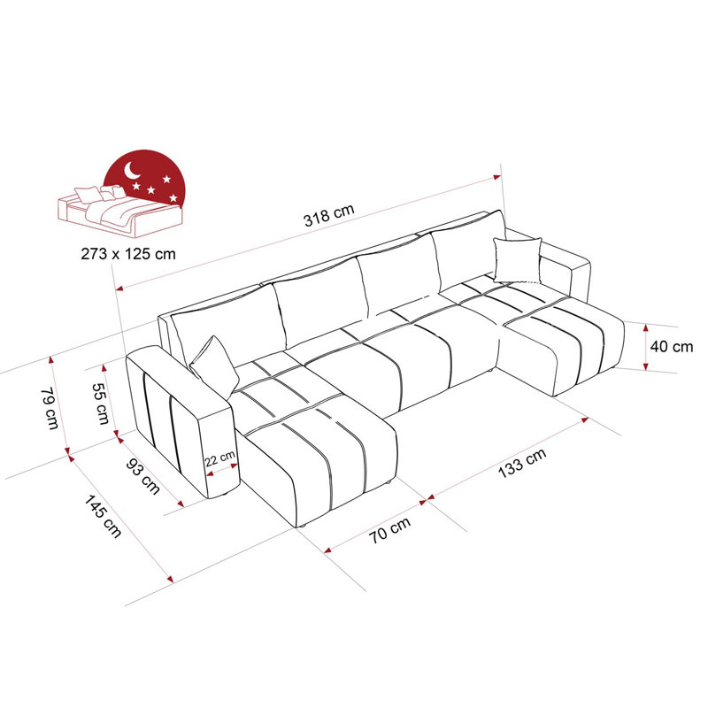 5 Seater Sofa Bed, Black