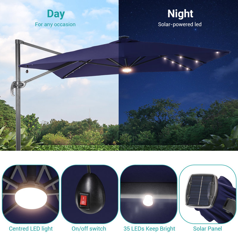 Parasol lumineux en porte-à-faux 10 pi x 8 pi Najifa, Marine