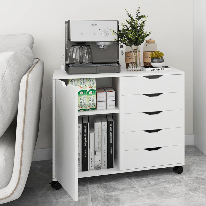 Liutcho Mobilable Wood File Storage Cabinets with Power Outlets and Door Home Office Lateral Filing Cabinet with Lock Printer Stand for Home Office
