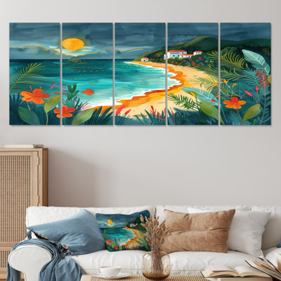 Ensemble de salon art mural orange plage verte au Mexique I - plage