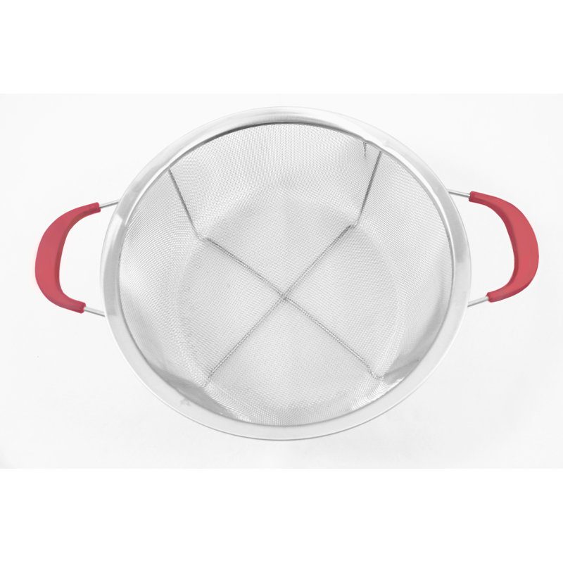 Ensemble de 3 passoires en maille d'acier inoxydable avec poignées - rouge, Argent / rouge, H 5 po x l 12 po x P 12 po