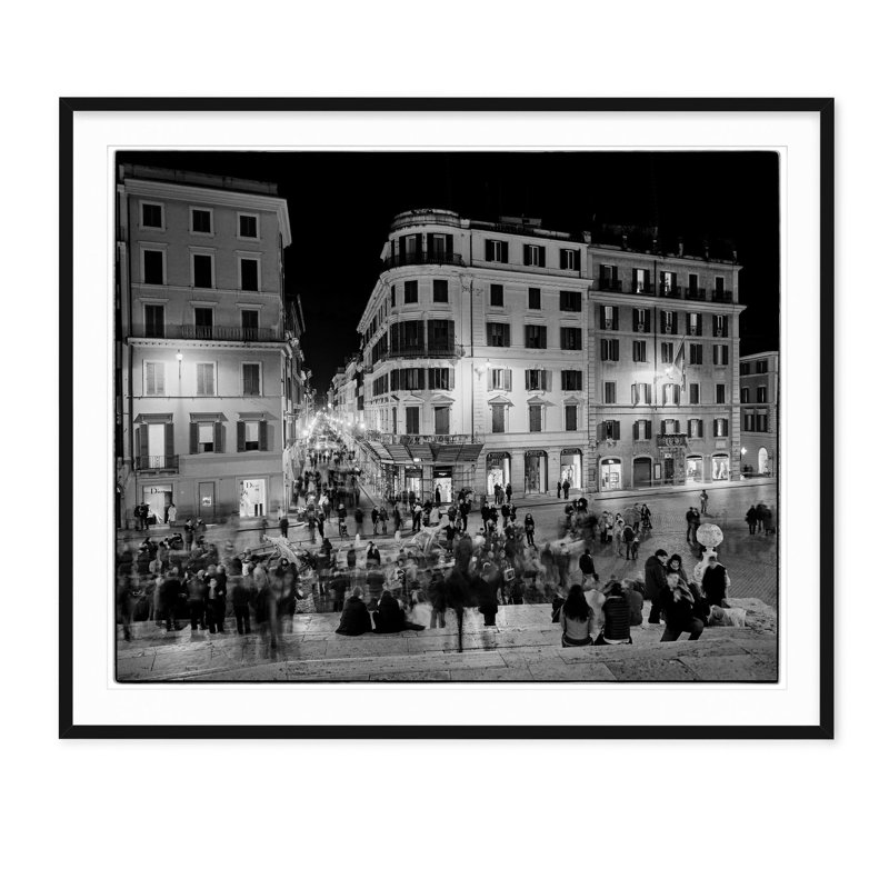 Spanish Steps - Picture Frame Photograph on Paper , 36" H x 43" W, Black Framed