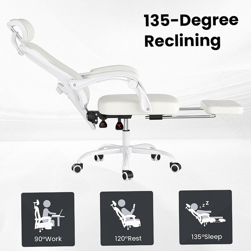 Ergonomic Office Chair With Adjustable Footrest, Mesh High - Back Design, Headrest And Lumbar Support For Comfortable Home Office Use