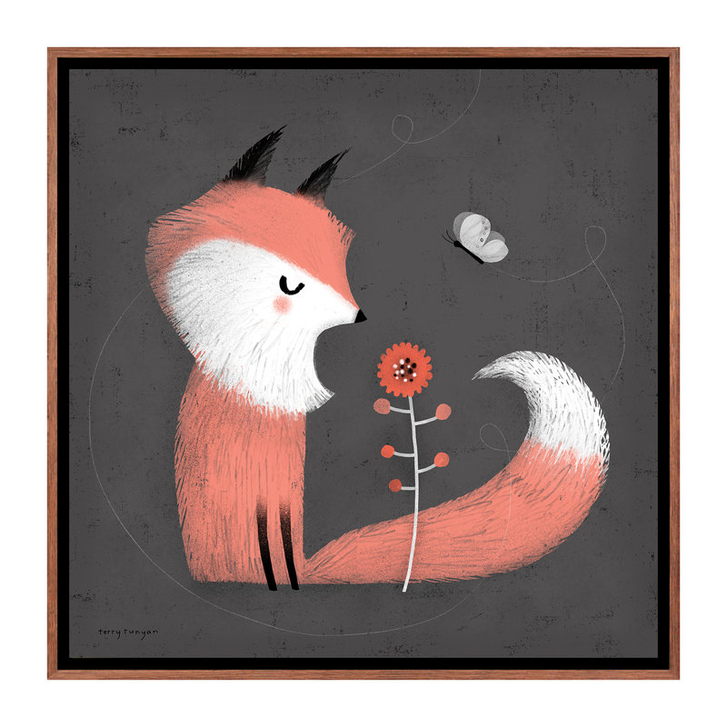 «Pink Fox» par Terry Runyan - impression, Aucun mat, H 37 po x l 37 po x P 1,5 po, Toile avec cadre brun