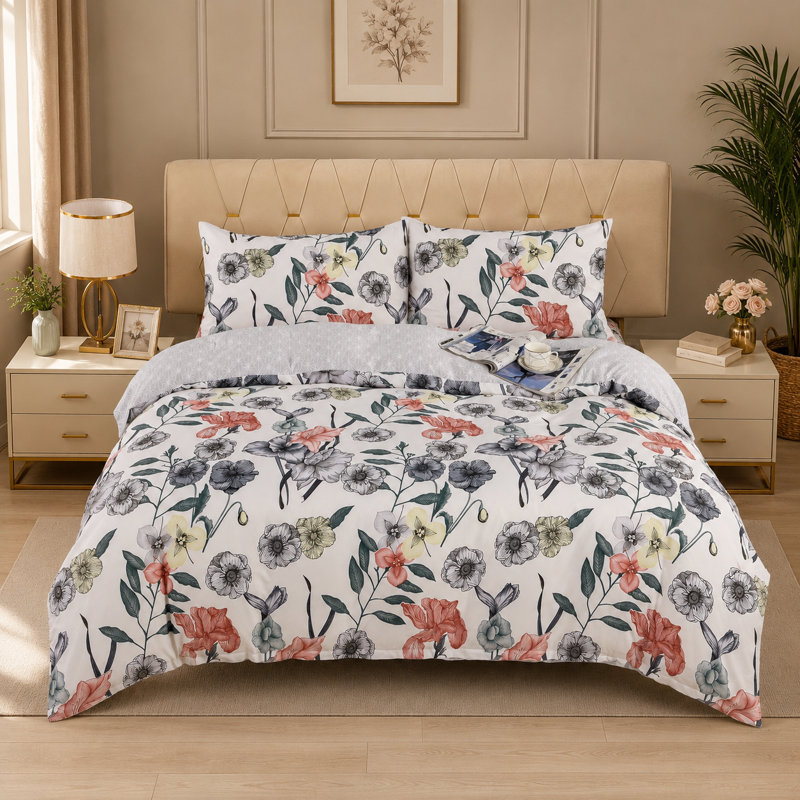 Complete Bedding Set Bliss Pink Floral Duvet Cover, Matching Fitted Sheet & Pillowcases