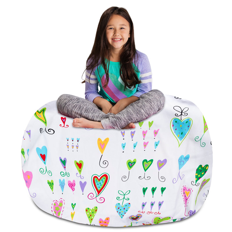 Housse pour fauteuil à billes Kids, Très grand - 48 po, Toile - cœurs multicolores sur fond blanc