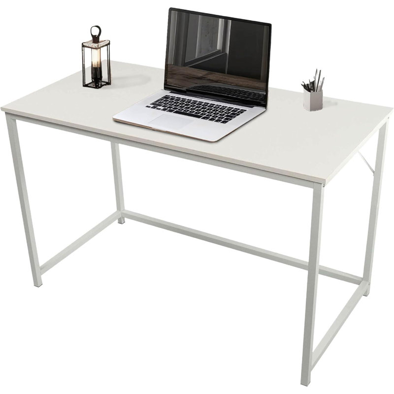 Computer Desk Office Work Rustic Wooden Grain Finish Rectangle Oira, White, 76cm H x 100cm W x 50cm D