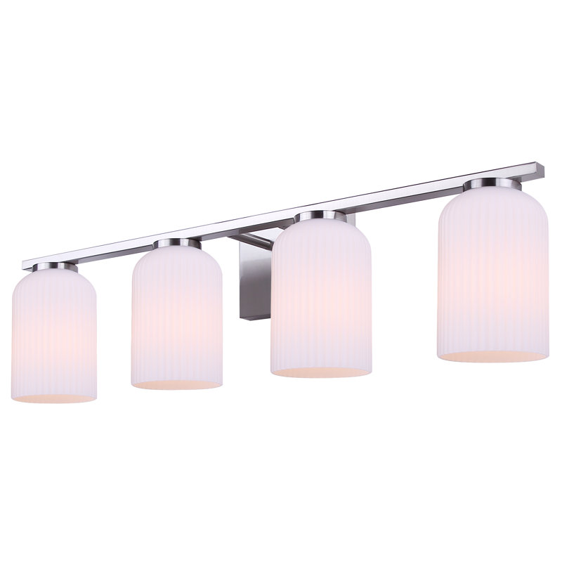 Luminaire de meuble-lavabo 4 litres Bruner, finition nickel brossé avec verre opale nervuré, 60 W type A, Nickel brossé