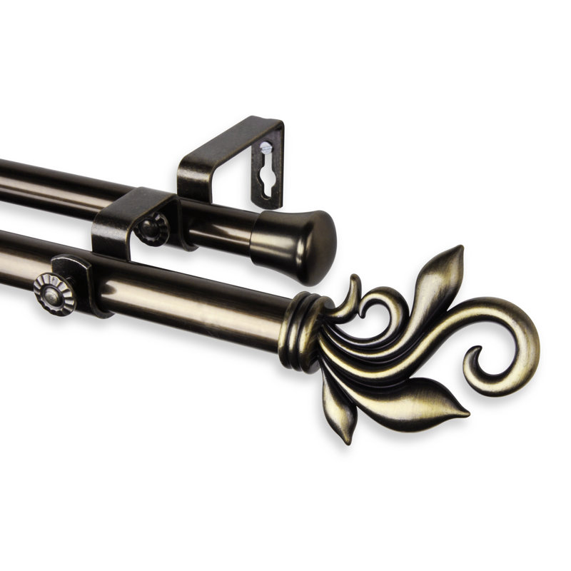 Rexford Adjustable 0.81'' Double Curtain Rod, 120" - 170" L, Antique Brass