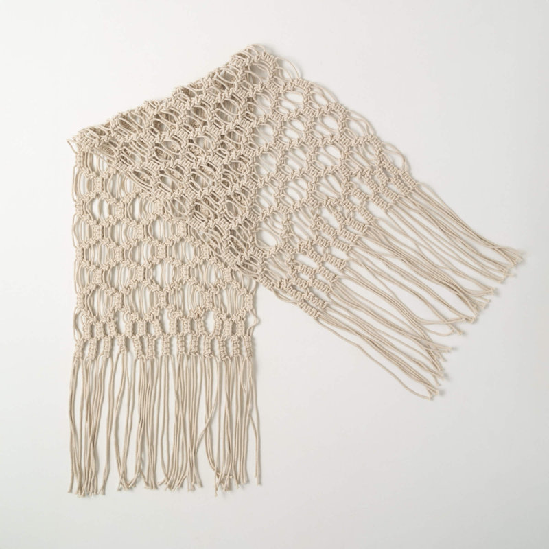 Macrame Table Runner 68"L; Cream