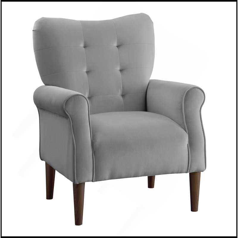 Fauteuil d'appoint classique en velours gris foncé capitonné à dossier capitonné et coussins de siège 1 pièce