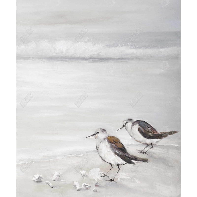 Two Sandpipers Birds - Beige Marine Canvas Home Decor