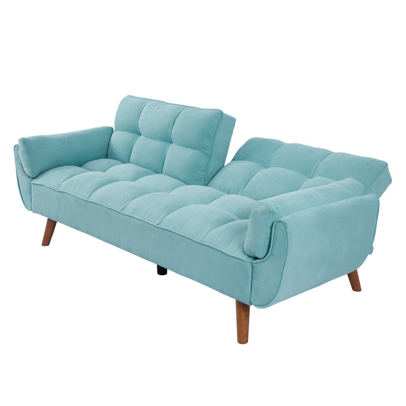 Jalena 75" Flared Arm Convertible Sleeper Sofa, Blue Polyester