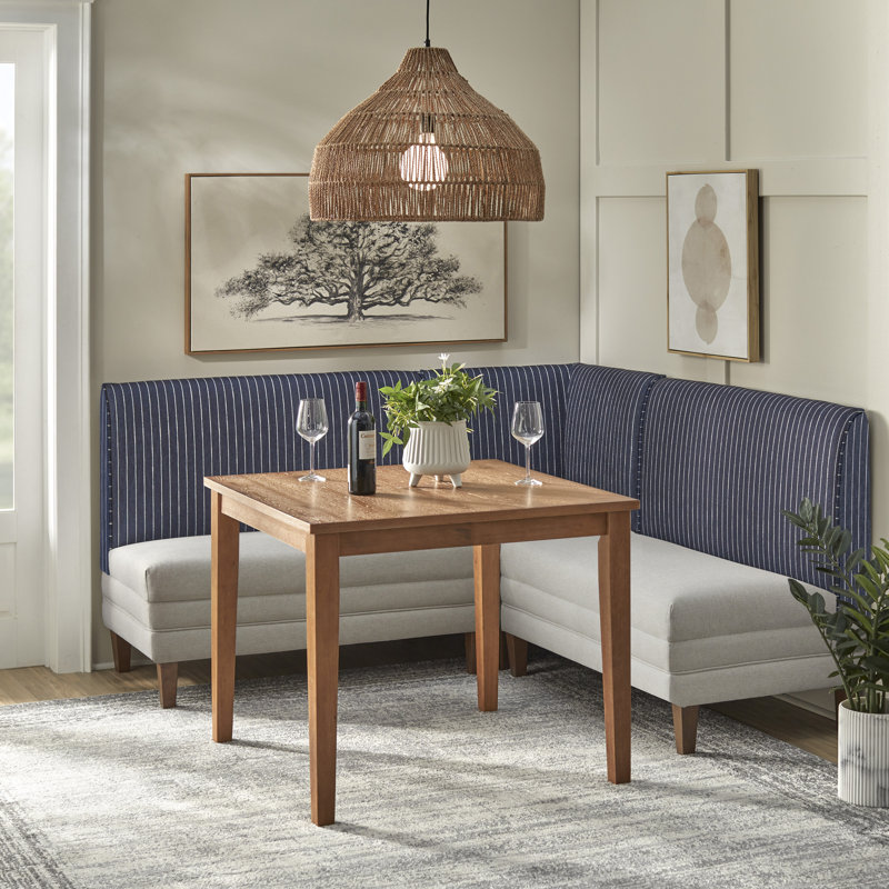 Lebron Banquette Dining Set, Blue Stripe/Beige