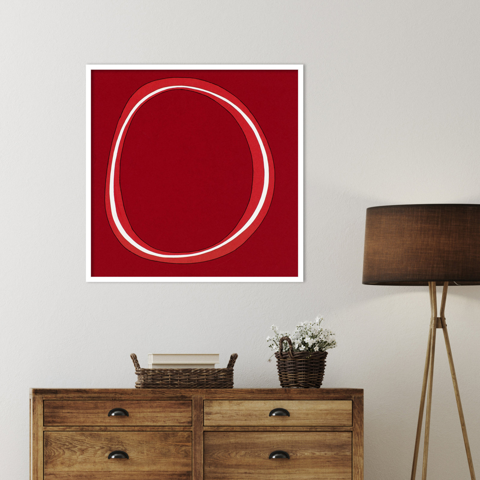 Red Circle Print by Alex Dunn, White, 33" H x 33" W