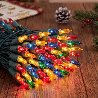 Lumières de Noël multicolores, guirlandes de Noël 21,4 pi 100 lumières multicolores, lumières d'arbre de Noël en fil vert connectables pour décorations de Noël intérieures et extérieures