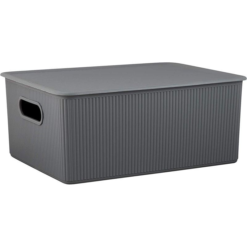 Ensemble de boîtes en plastique nervuré, 1, Gris
