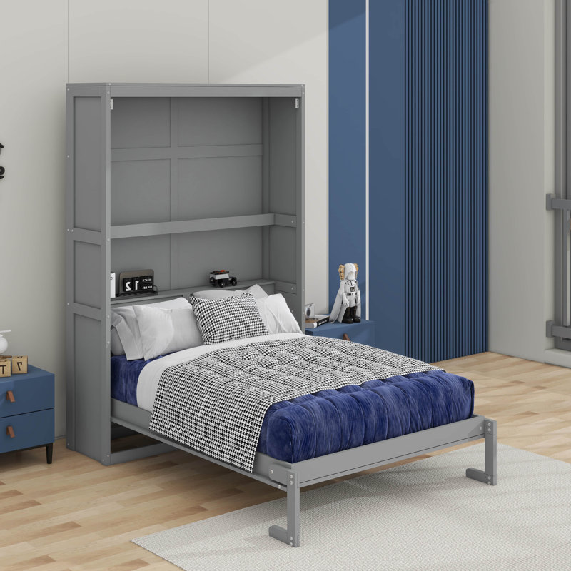Lit escamotable double avec tablettes, Gris