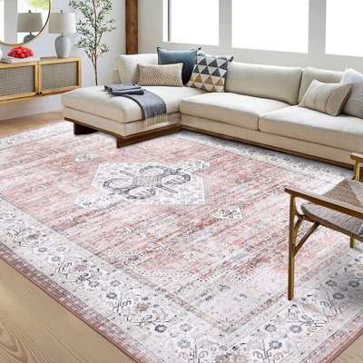 Tapis oriental lavable à la machine, antidérapant, antidérapant, à poils courts, jet traditionnel, tapis de médaillon rétro, pliable, salon, chambre à coucher, salle de jeux, chambre d'enfant