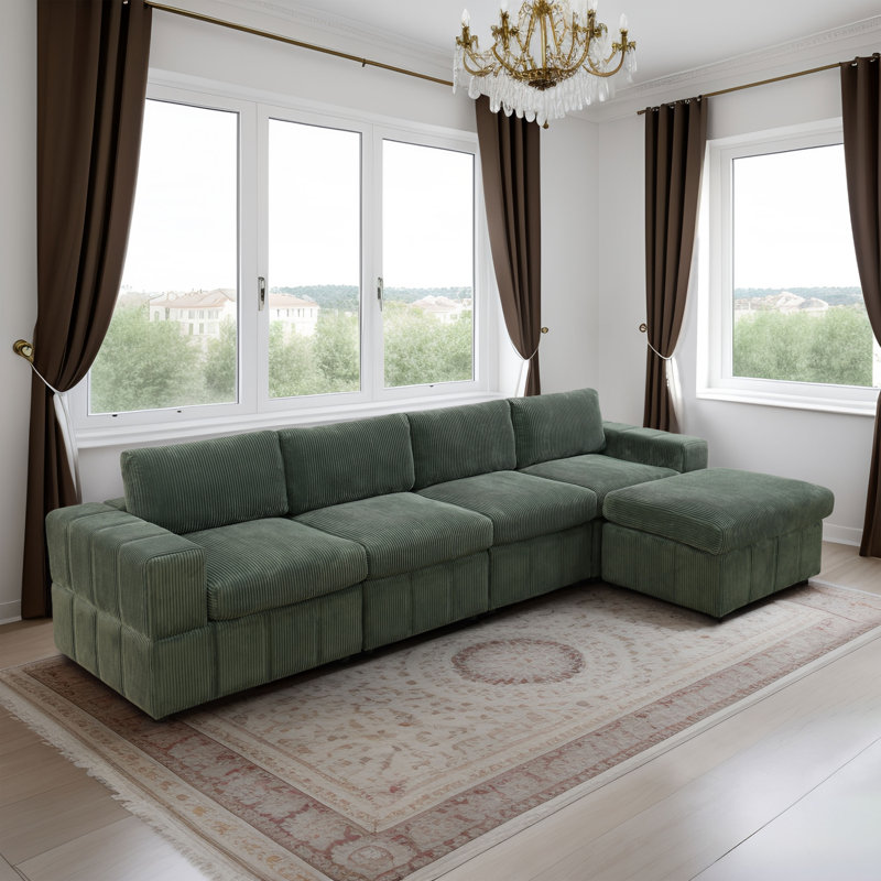 Canapé modulaire réversible en velours côtelé pour salon de 132 pièces de 132 po de largeur, Velours côtelé vert