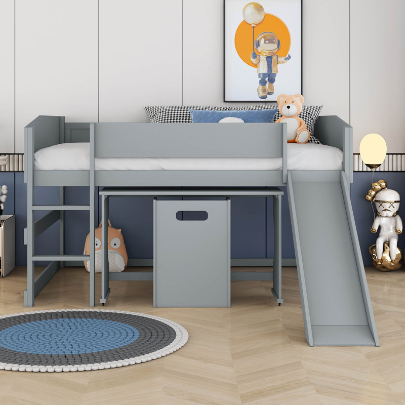 Lit mezzanine double bas pour enfants Caulkins, Gris