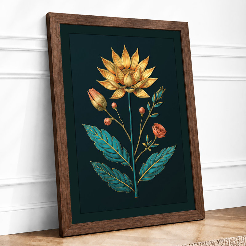 Golden Study Botanical - Print, A2 - 59.4 x 42.0 cm, Walnut