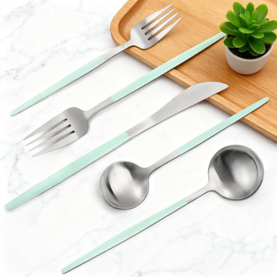 20-Piece Matte Green Flatware Set, Stainless Steel Silverware Service For 4, Satin Finish Cutlery Set For Home And Restaurant Use, Dishwasher Safe Dinnerware