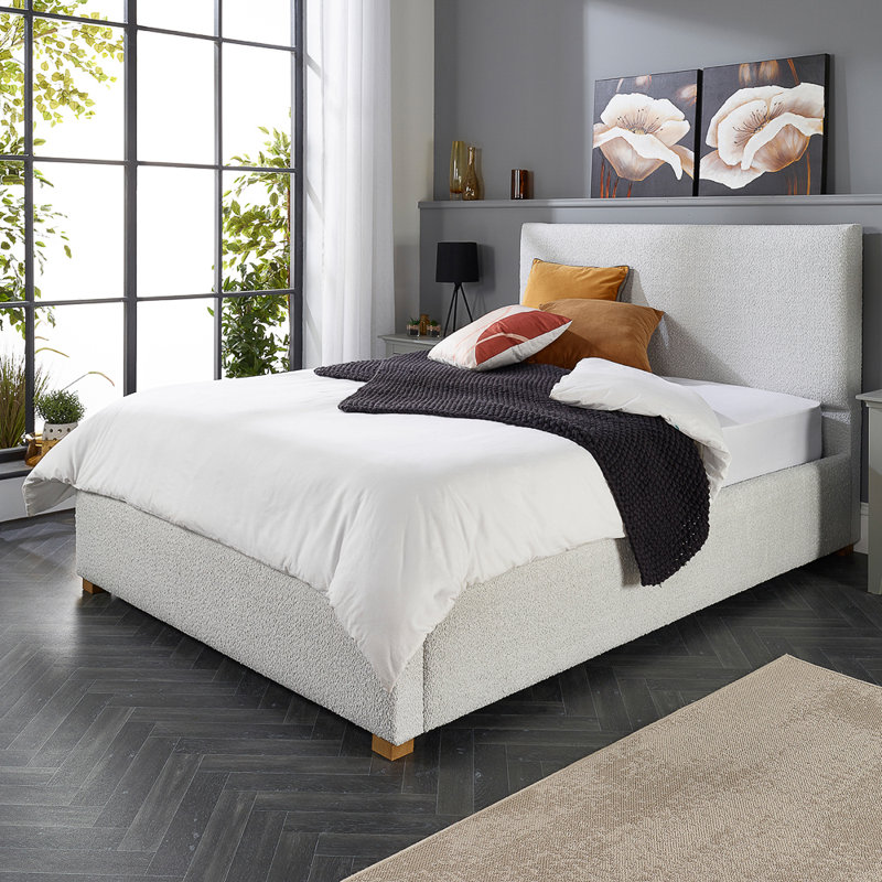 Bouclé Upholstered Garland Ottoman Bed Frame, Double (4'6), Platinum
