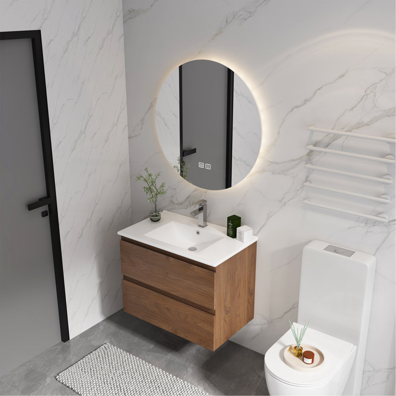 Meuble-lavabo mural de 24 po avec lavabo en cÃ©ramique et 2 tiroirs Ã  fermeture amortie