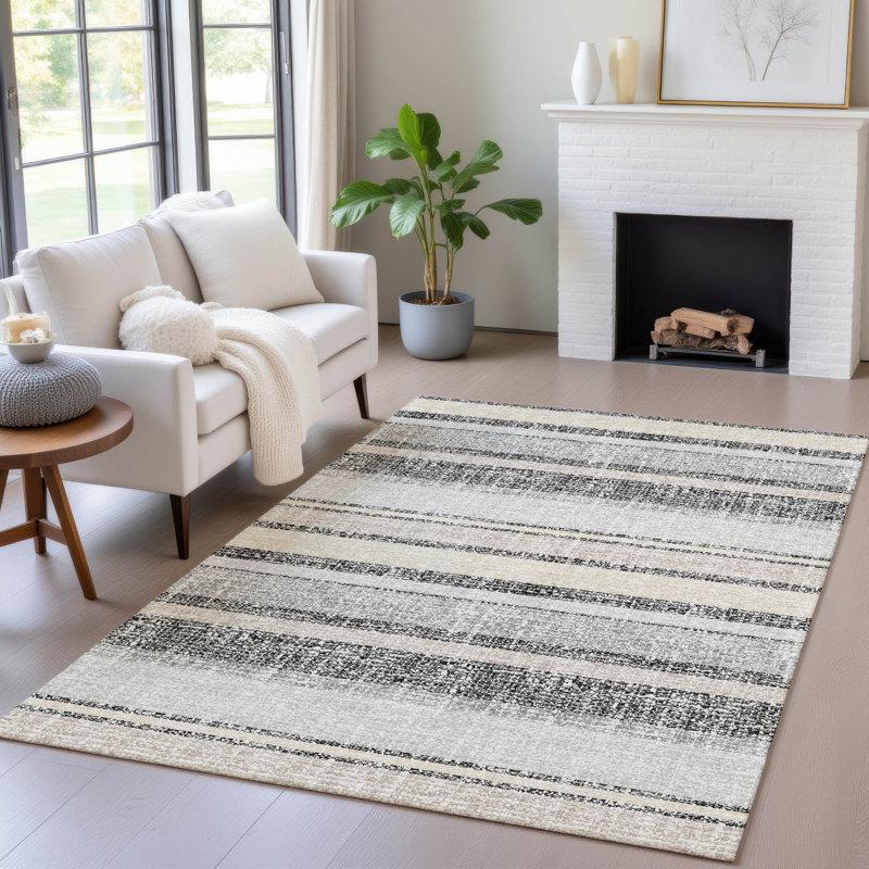 Tapis noir intérieur / extérieur lavable à la machine Xhevrie, Rectangulaire 8 pi x 10 pi