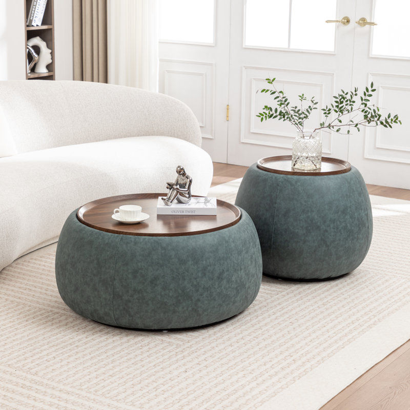 Ensemble de tables basses rembourrées Pietsch, Bleu rétro